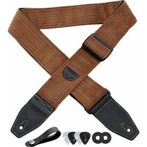 Corduroy guitar strap leather ends acoustic electric bass adjustable with picks